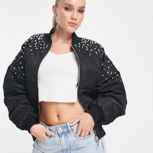 NWT Vici Midnight Affair‎ women's embellished bomber jacket size large in…